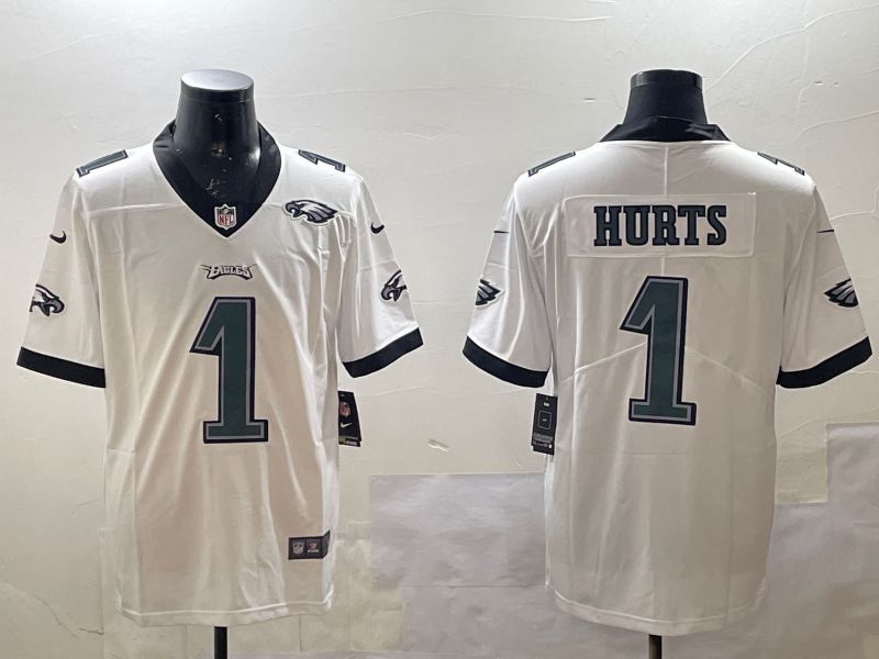 Men Philadelphia Eagles #1 Hurts White 2025 Nike Vapor Limited NFL Jersey style 4